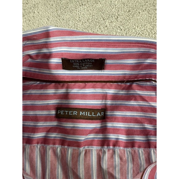 Peter Millar Mens Shirt‎ Button Down Reddish White Stripe Long Sleeve Size XL - Picture 2 of 7